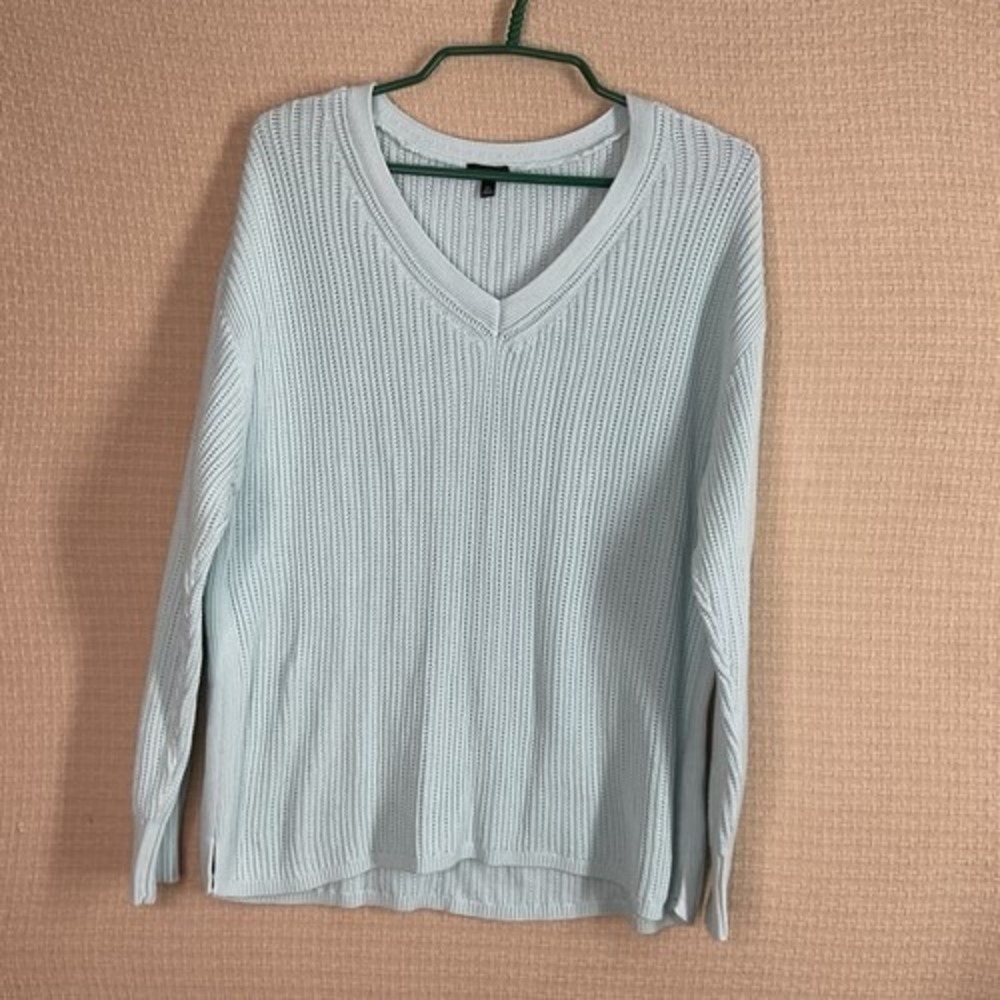 NWOT Talbots Blue Long Sleeve V-Neck Sweater Women XL Cambodia 100% Pima Cotton